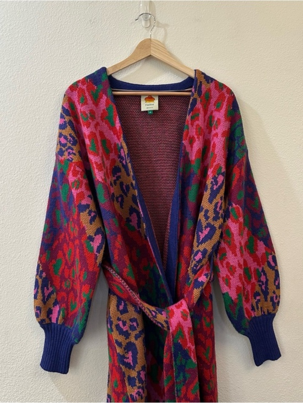 Farm Rio Colorful Animal Print Long Belted Cardigan Size Small - Picture 5 of 14